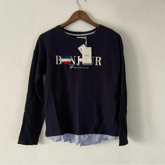 Quiet Luxury NEW Organic Cotton Sweater Bonjour Small Normcore French Girl Style - Picture 16 of 16